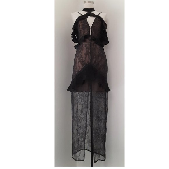 COPY - NWT FOR LOVE & LEMONS MARGOT BLACK LACE OFF THE SHOULDER MIDI DRESS - Picture 2 of 7